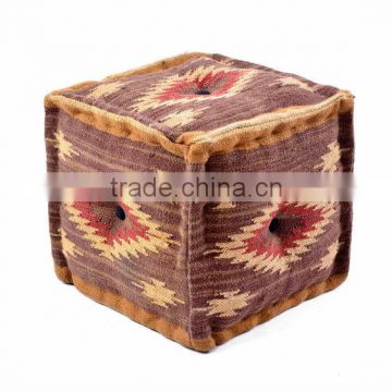 Natural Fibres Traditional Design Cube Jute Pouf
