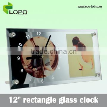 Customised designs glass home decorative wall panel sublimation wooden clock