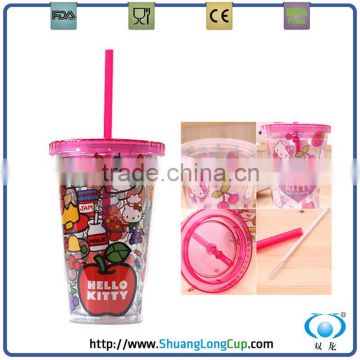 plastic cup reusable 450ml colorful beverage plastic travel mug