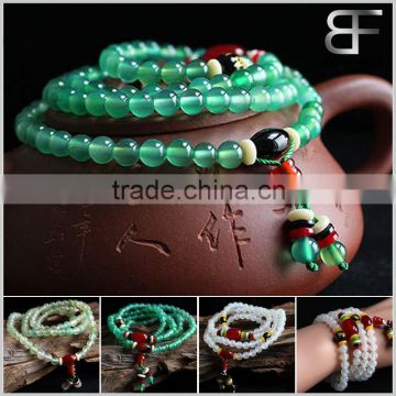 Amulets Tibetan Buddhist Vintage Style Mala Prayer Beads Natural Green and Red Agate Wrist Meditation Bracelet