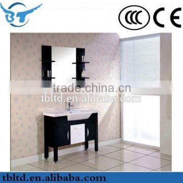 Modern design curved PVC bathroom wash basin cabinet with mirrored cabinets