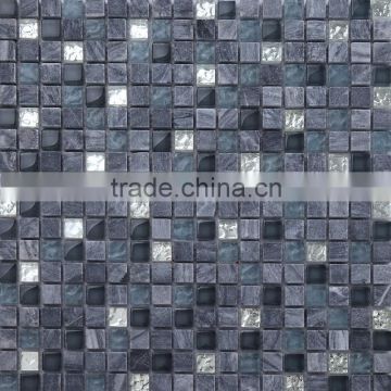 JTC-1321 15X15X8MM gray stone mosaic mix silver glass mosaic wall tile marble mosaic kitchen tiles
