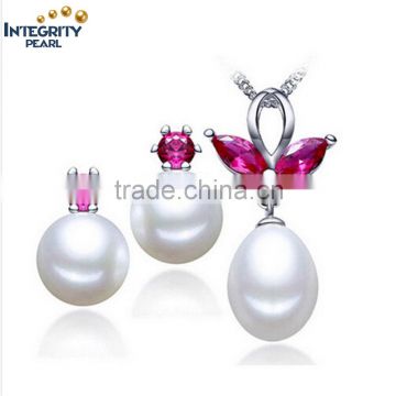 2016 new natural 925 silver pearl necklace and earrings for freshwater women 3 color pearl jewelry set