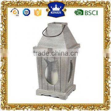 Antique Grey LED candle wooden lantern for outdoor decoration