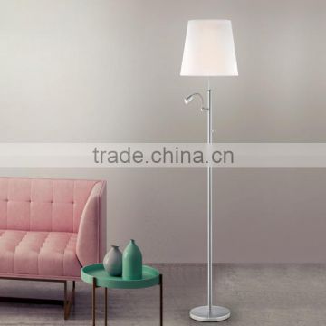 New Arrival Modern Brushed Nickel/Chrome Hotel Bedroom Floor Lamp With Led Reading Light