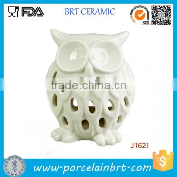 White Owl Shape Hollow Ceramic Candle Holder