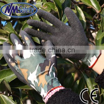 NMSAFETY cheap 13 guage camouflage nylon/polyester liner latex coated work gloves