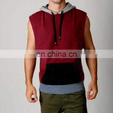 trendy raw cuffs mens sleeveless two tone hoodies