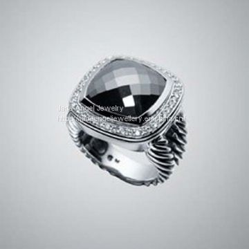 Inspired DY Sterling Silver 14mm Hematite Albion Ring for Women
