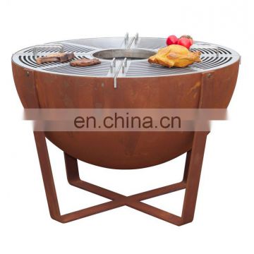 Dia 1000mm Rust BBQ Fire Pit With Stainless Grill