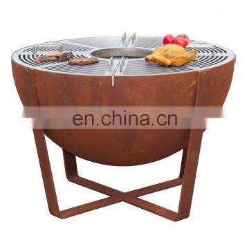 Dia 1000mm Rust BBQ Fire Pit With Stainless Grill