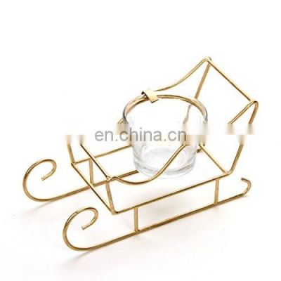 Gold Frame Long Sleigh Clear Glass Candle Holder Metal Tealight Candle Holder For Home Decor