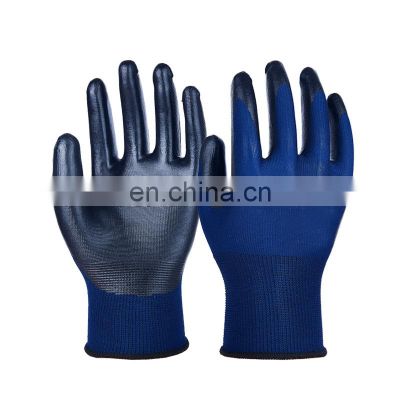 Wholesale high quality 13G polyester black work gloves with nitrile coating