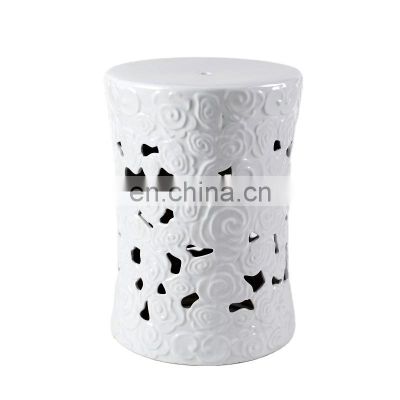 Pure white hand carved special pattern  ceramic stool chinese decoration stool
