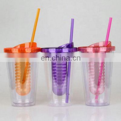 Double Wall Plastic Fruit Infuser Cup With Straw