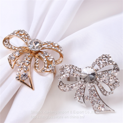 Wedding Table Decoration Metal Napkin Buckle Diamond Crystal Rhinestone Bow Napkin Ring
