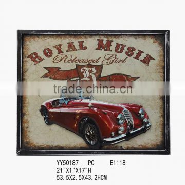 Car metal framed tin signs,decorative metal tin sign for wall decors, retro embossed metal signs for wall decors