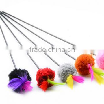 Random Color delivery Fun Kitten Hand Created Toy Cat Feather Bell Wand Teaser Rod Bead Interactive Play Pet Ball Toys