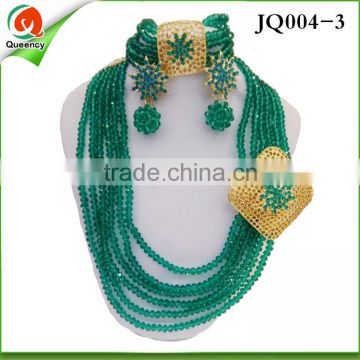 JQ004-3 GREEN Fancy Nigerian Beads Jewelry Set For Sale