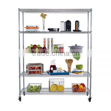 4 Tier custom kitchen vegetable metal storage rack metal rack system with wheels