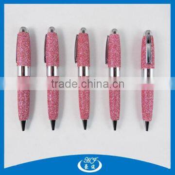 Beautiful PU Glitter Leather Twist Promotional Cute Pen For Girls