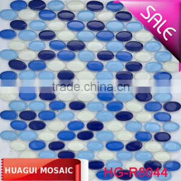 Swimming pool blue glossy round crystal glass mosaic tile