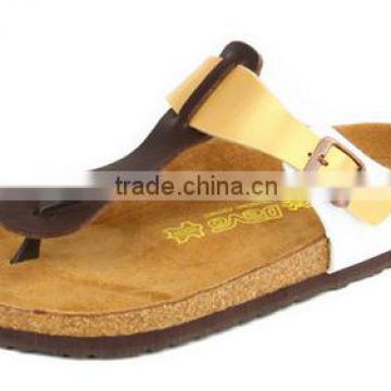 Three color cork shoes man flip flops white yellow brown sandal