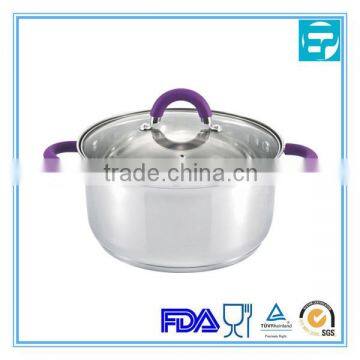 Stainless steel casserole pot with colorful silicone handle