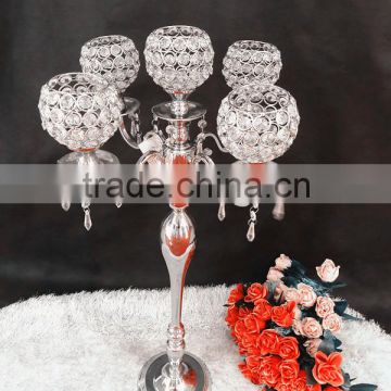 Silver crystal 5 arms crystal candelabra , crystal bead candelabras