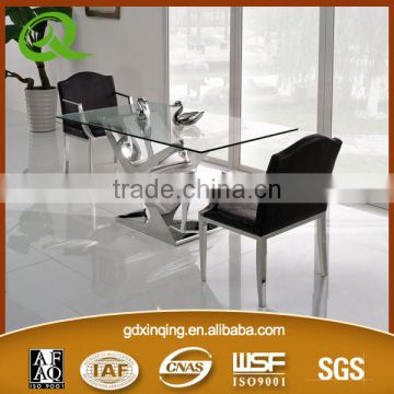 TH316 modern stainless steel dining table with tempered glass top