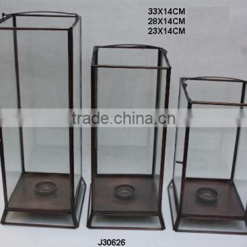 Brass and glass Votive Lantern with Nickel finish in three sizes