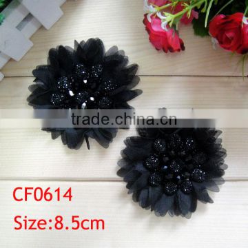 CF 0614 handmade chiffon bead black vintage wholesale shoe flower for lady shoes