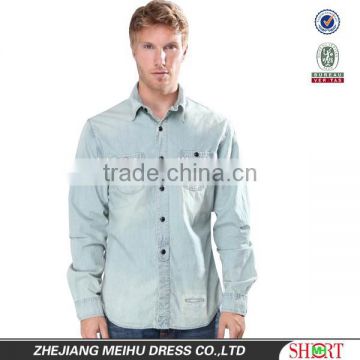 100% cotton long sleeve denim shirts with two pockets for men