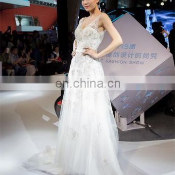 2017 P0013 White color strapless net fabric beaded grace wedding dresses P0017