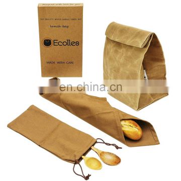 Waxed Canvas Lunch Bag Retro Snack Pouch Tote Bag Reusable Napkin Cutlery Storage Lightweight Spacious Food Sack