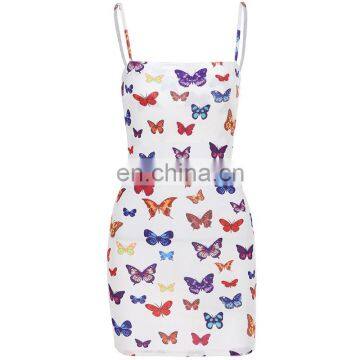 2020 Wholesale Women's Fashion Butterfly Printed Slimming Sling Dress