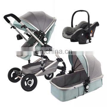 Luxury european style baby pram 3 in 1 Leather fabric Baby Stroller 2 in 1 with carrycot and car seat