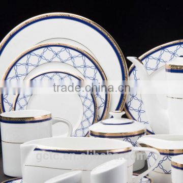 20pcs blue fabric bone china dinnerware set with embossed gold design