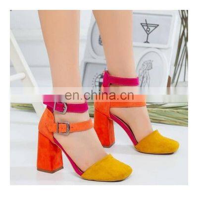 Special block heel double buckle straps closure type high heel ladies sandals shoes available in other colors purpose shoe