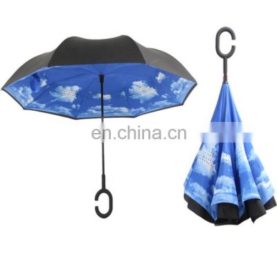Wholesale Double Layer Reverse Umbrella Inverted Umbrella C Handle