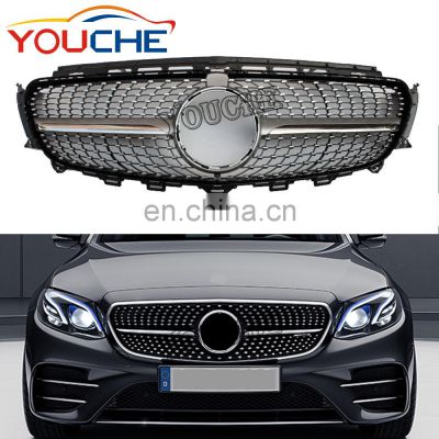 Silver diamond style front grille mesh hood for Mercedes Benz E class W213 2016-2020 W213 ABS grill