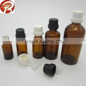 China wholesale e-liquid small empty amber glass bottle with tamper evident seal