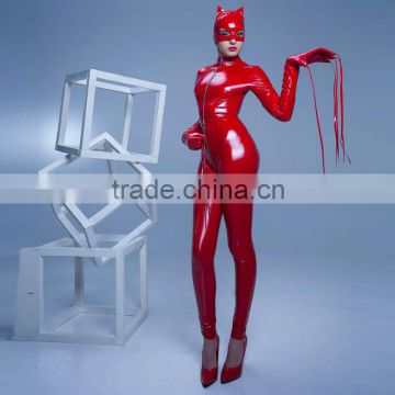 long sleeve spandex catsuit with mask full body red latex catsuit catwoman latex catsuit