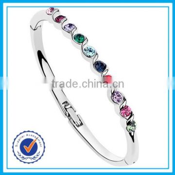 Cheap price colorful crystal plated silver metal bangle