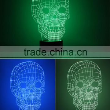 skull heads shape acrylic 3d optical illusion led night light lamp christmas table decoration light