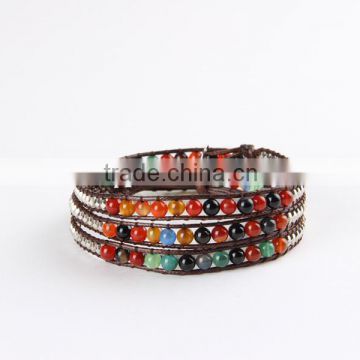 Wholesale Multi-layer Wrap Leather Bracelets & Bangles Fashion POP Jewelry 75cm Free Shipping!