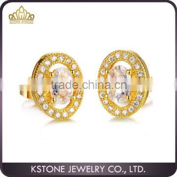 KSTONE Dubai Gold Round Diamond CZ Crystal Stud Earrings