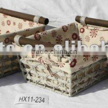 Metal Hamper With Paper Weaving And Cloth Liner S/3