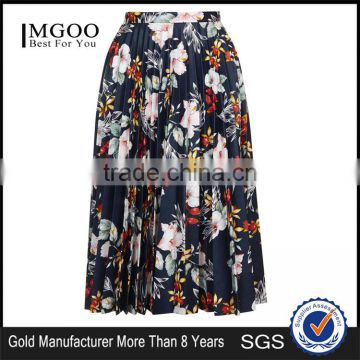 Hot Sale Women Floral Print Satin Pleated Skirts Maxi Cutout Empire Waist Fashion Skirts