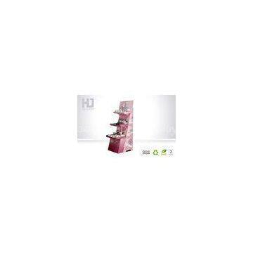 Pink Folding Corrugated Toiletry / Cardboard Cosmetic Display Stand Shelf For Supermarket